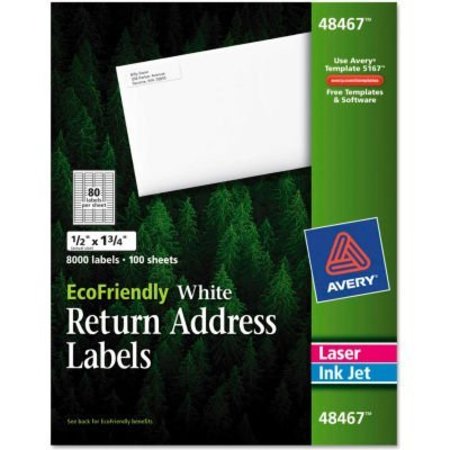 AVERY Avery® EcoFriendly Labels, 1/2 x 1-3/4, White, 8000/Pack 48467